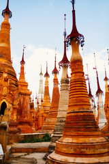 Shwe Indein pagoda stupas in Myanmar