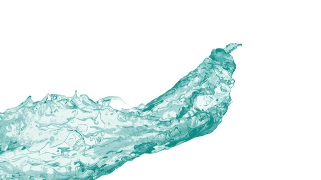 4k slow motion blue vortex water flow with a splashes isolated on a white background with alpha matte