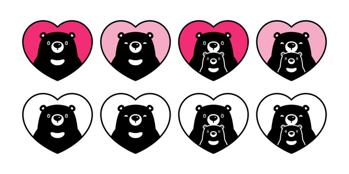 Bear vector heart valentine icon polar bear baby teddy logo symbol character cartoon illustration doodle black design