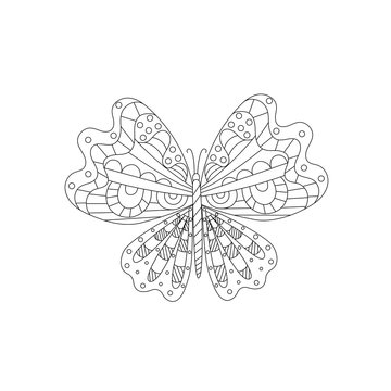 Hand drawn vector illustration. Cute butterfly on a white background, coloring book for kids. Simple form in Doodle style.