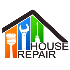 House repair service and construction tool symbol for business
