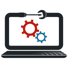 Laptop and computer repair with tool symbol for business