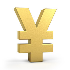 Obraz premium Golden yen Currency Icon Isolated, 3D gold yen symbol with white background, 3D rendering