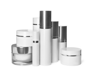 Set of luxury cosmetic products isolated on white