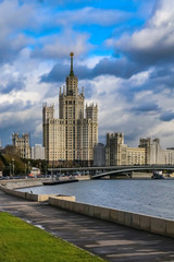 Fototapeta na wymiar Stalinist style Kotelnicheskaya Embankment Building, a Stalin's high-rise built in 1952 by Moskva River, Moscow, Russia