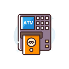 Obraz premium Atm Withdrawal Filled Outline Vector Icon Illustration.