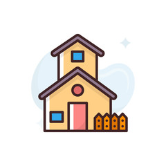 Rural House Filled Outline Vector Icon Illustration.