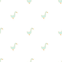 Seamless pattern. Pastel turquoise cartoon geese on a white background.