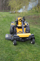 Lac de madine, France - march 15th 2020 : Cub cadet yellow tractor mower
