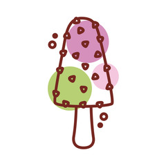 delicious ice cream in stick with chips line color style icon