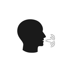 Human head profile with cough exhalation flоw black isolated vector icon. Man coughing glyph.