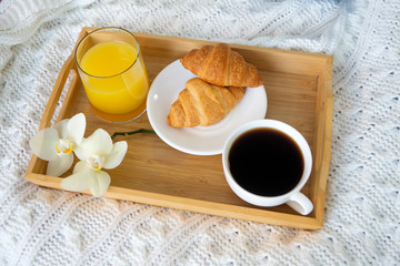 Fresh, hot brownie coffee on a breakfast tray.