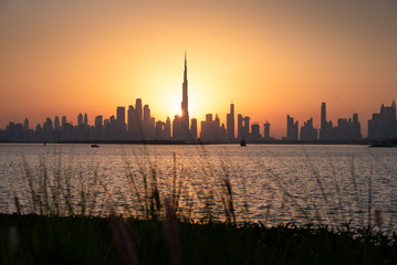 Beautiful sunset in Dubai from the creek harbor