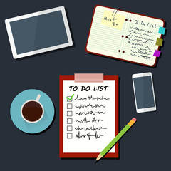 Checking on a to do list top view