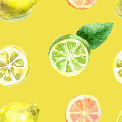 Tranches de citrons d& 39 agrumes de modèle sans couture et fruits entiers