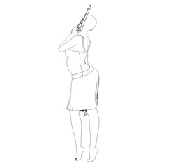 warrior woman character, 3D illustration, sketch, outline