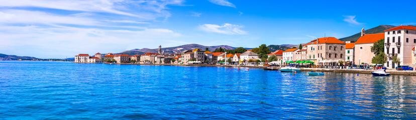 Traditional beautiful coastal town Kastela in Croatia. Kastel Novi fishing village - obrazy, fototapety, plakaty