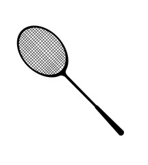 Badminton Racket Vector Icon Black Silhouette Isolated on White Background