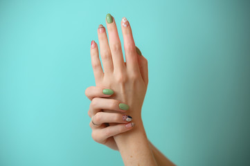 Close up of female hands with beautiful manicure