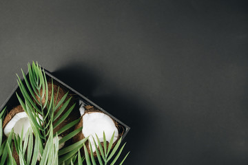 Pile of coconuts, tropical fruits background 