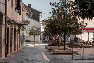 empty street caused covid-19 in Porec, Croatia © Marin