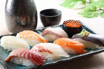 にぎり寿司と日本酒