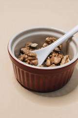 Shelled walnuts, healthy eating concept