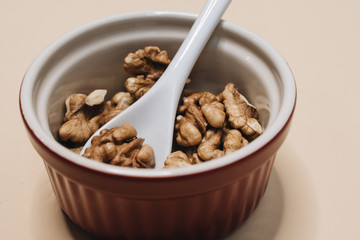 Shelled walnuts, healthy eating concept