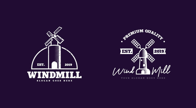 Vintage windmill logo concept vector illustration