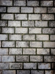 Old brick wall in grunge style. Monochrome photography. Background for design and decoration. Vertical format.