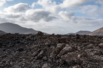 Volcanic landscape of Timanfaya National Park on island Lanzarote