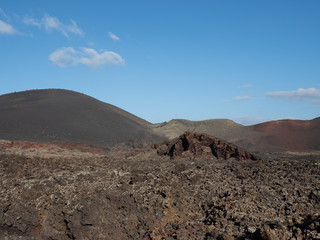 Volcanic landscape of Timanfaya National Park on island Lanzarote