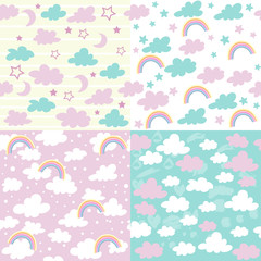 clouds collection seamless pattern on a pastel background