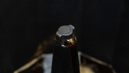 The process of making coffee. Moka pot is a  coffee maker that brews coffee by passing boiling water pressurized by steam through ground coffee.