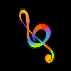 Vector illustration multi-colored treble clef isolated. Music key. Musical symbol.