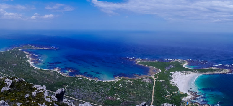 Panoramic view of the wild and sandy coast of Pringle Bay from Hangklip mountain