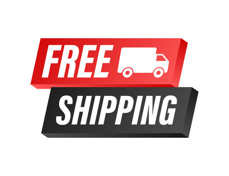 Free shipping. Badge with truck. Vector stock illustrtaion.