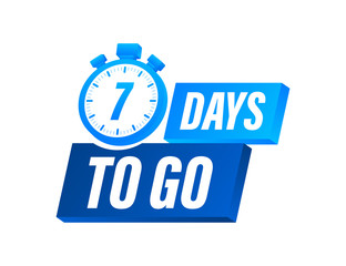 7 Days to go. Countdown timer. Clock icon. Time icon. Count time sale. Vector stock illustration.