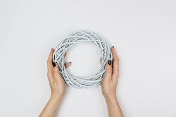 Happy Easter concept. Preparation for holiday. Blue nest