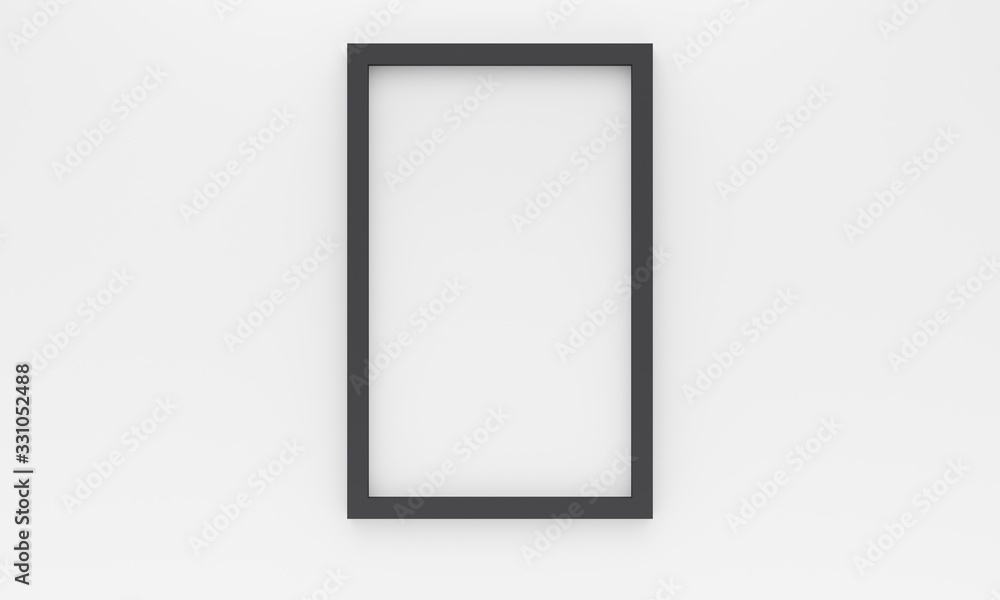 Poster mock up black frame on white wall with place for text. 3d rendering