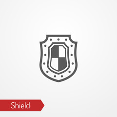 Abstract iron shield with flag colors. Symbol of protection. Isolated icon in silhouette style. Typical medieval knight defense weapon. Vector stock image. - 331053027