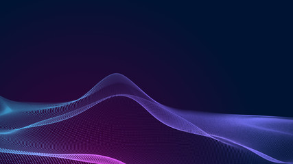 Dot blue purple wave line light gradient dark background. Abstract  technology big data digital background. 3d rendering.