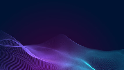 Dot blue purple wave line light gradient dark background. Abstract  technology big data digital background. 3d rendering.