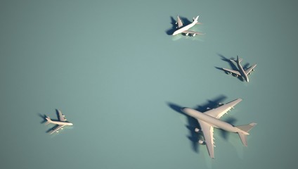 travel design background. 3d rendering airplane on modern color floor. 