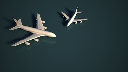 travel design background. 3d rendering airplane on modern color floor. 