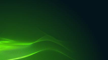 Dot green wave light screen gradient texture dark background. Abstract  technology big data digital background. 3d rendering.