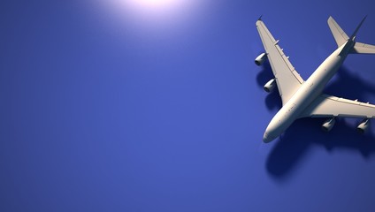 Obraz premium travel design background. 3d rendering airplane on modern color floor. 