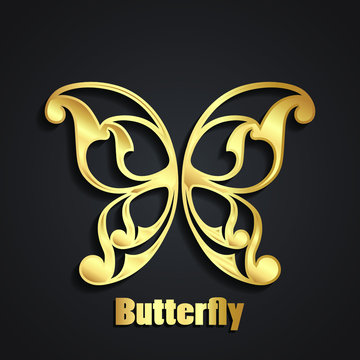 3d golden shiny metal ornamental butterfly