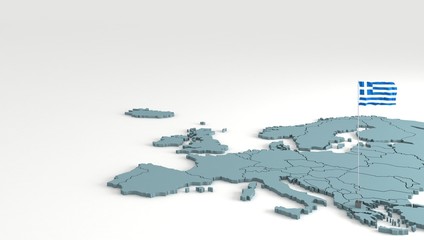 greece flag. Europe map with countries flags. 3d render flag map. 