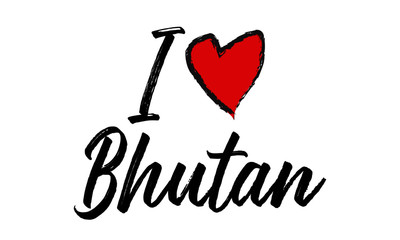 I Love Bhutan Creative Cursive Text Typography Template.